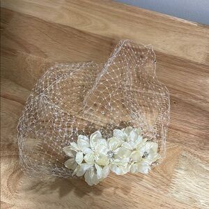 Cream Floral Hair Accessory Birdcage Veil
